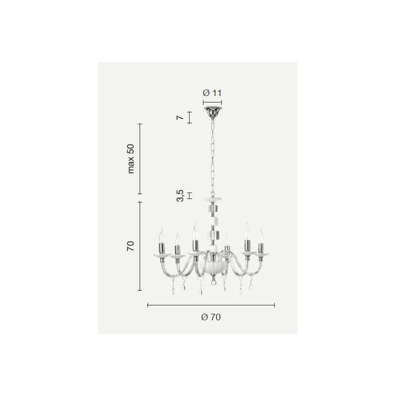 LIVIA LAMPADARIO A SOSPENSIONE CLASSICO IN VETRO E CRISTALLO 6 LUCI BIANCO,FUME,OTTANIO O TORTORA ONDALUCE CICIRIELLO - Cristale