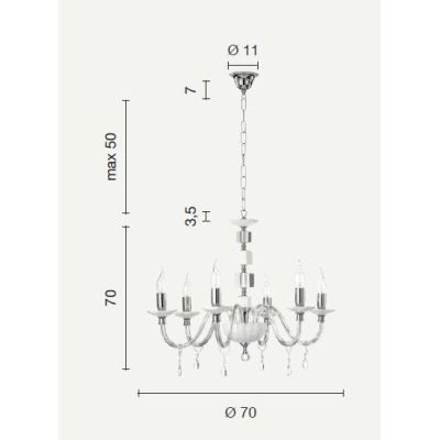 LIVIA LAMPADARIO A SOSPENSIONE CLASSICO IN VETRO E CRISTALLO 6 LUCI BIANCO,FUME,OTTANIO O TORTORA ONDALUCE CICIRIELLO - Cristale