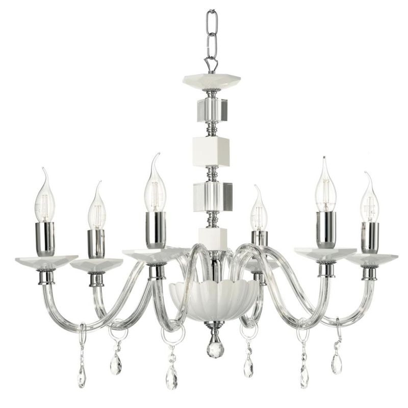 LIVIA LAMPADARIO A SOSPENSIONE CLASSICO IN VETRO E CRISTALLO 6 LUCI BIANCO,FUME,OTTANIO O TORTORA ONDALUCE CICIRIELLO - Cristale