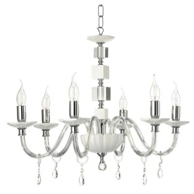 LIVIA LAMPADARIO A SOSPENSIONE CLASSICO IN VETRO E CRISTALLO 6 LUCI BIANCO,FUME,OTTANIO O TORTORA ONDALUCE CICIRIELLO - Cristale