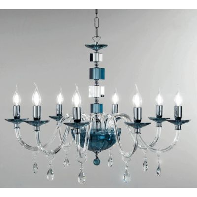 LIVIA LAMPADARIO A SOSPENSIONE CLASSICO IN VETRO E CRISTALLO 8 LUCI BIANCO,FUME,OTTANIO O TORTORA ONDALUCE CICIRIELLO - Cristale