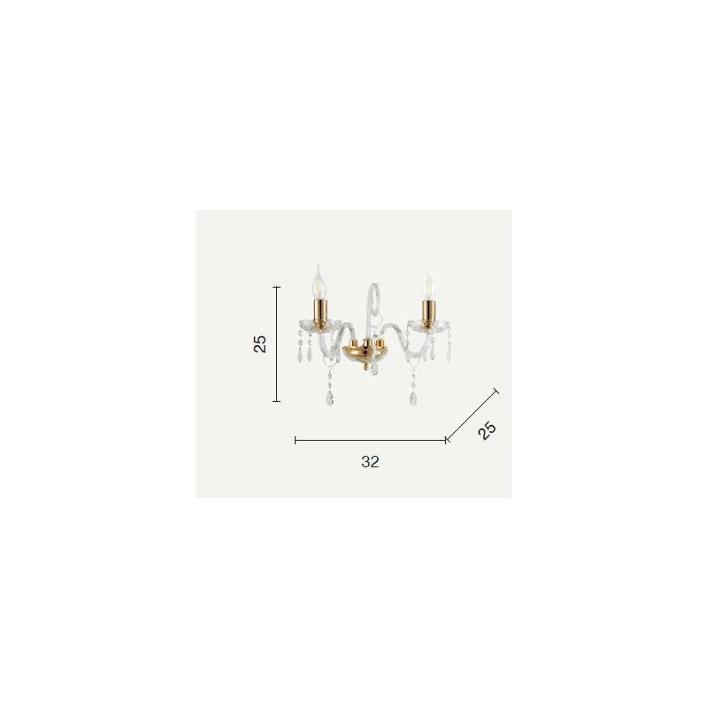 MARIA TERESA L6 LAMPADARIO DA PARETE A 2 LUCI IN VETRO TRASPARENTE E CRISTALLO CON FINITURE ORO ONDALUCE CICIRIELLO - Cristalens