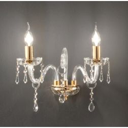 MARIA TERESA L6 LAMPADARIO DA PARETE A 2 LUCI IN VETRO TRASPARENTE E CRISTALLO CON FINITURE ORO ONDALUCE CICIRIELLO - Cristalens