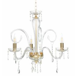 MARIA TERESA L6 LAMPADARIO 3 LUCI A SOSPENSIONE CLASSICO IN VETRO TRASPARENTE CON FINITURE ORO ONDALUCE CICIRIELLO - Cristalensi