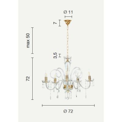 MARIA TERESA 5 LUCI LAMPADARIO IN VETRO CON PENDAGLIERIA IN CRISTALLO ONDALUCE CICIRIELLO - Cristalensi Shop Online