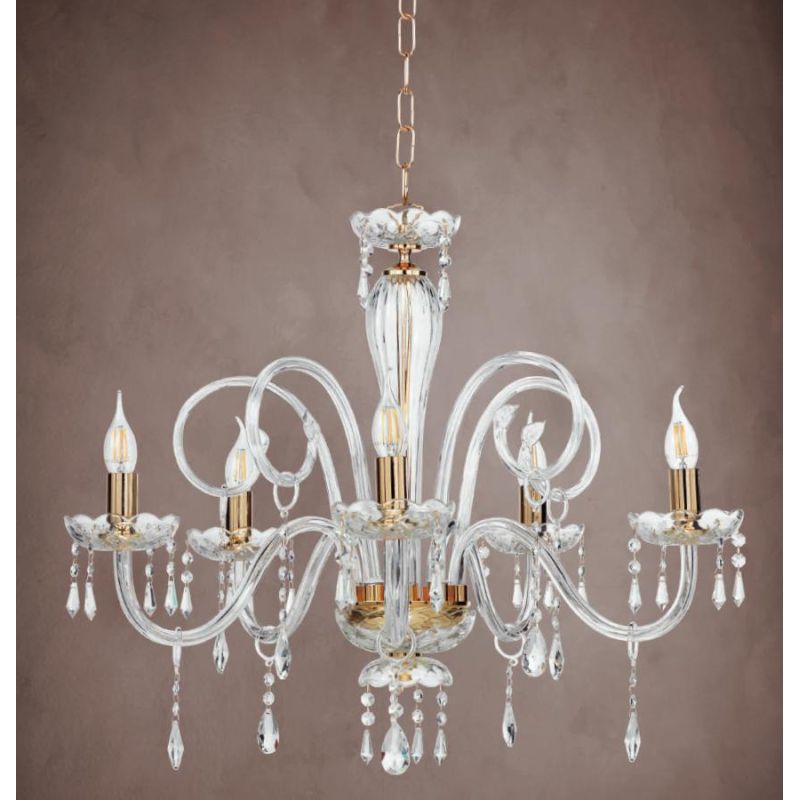 MARIA TERESA 5 LUCI LAMPADARIO IN VETRO CON PENDAGLIERIA IN CRISTALLO ONDALUCE CICIRIELLO - Cristalensi Shop Online