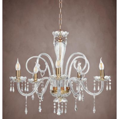 MARIA TERESA 5 LUCI LAMPADARIO IN VETRO CON PENDAGLIERIA IN CRISTALLO ONDALUCE CICIRIELLO - Cristalensi Shop Online