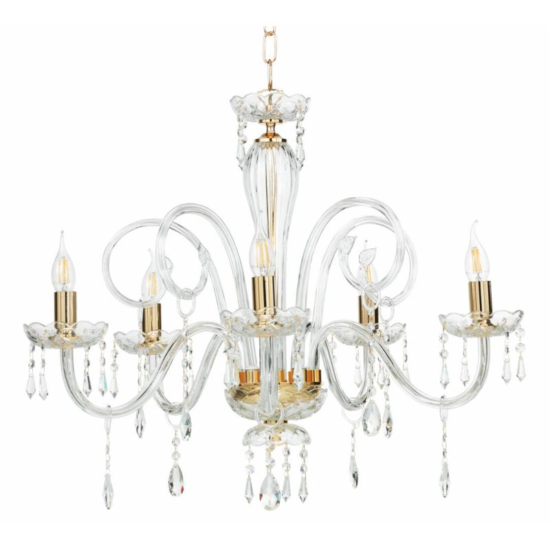 MARIA TERESA 5 LUCI LAMPADARIO IN VETRO CON PENDAGLIERIA IN CRISTALLO ONDALUCE CICIRIELLO - Cristalensi Shop Online