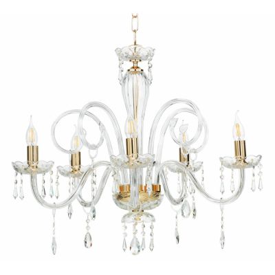 MARIA TERESA 5 LUCI LAMPADARIO IN VETRO CON PENDAGLIERIA IN CRISTALLO ONDALUCE CICIRIELLO - Cristalensi Shop Online