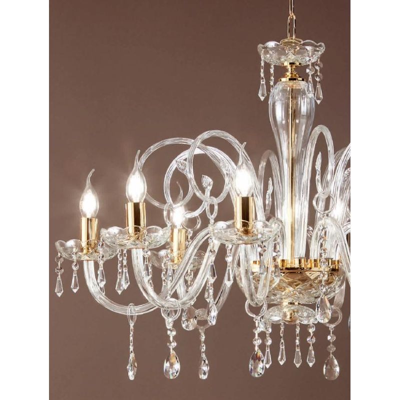 MARIA TERESA 5 LUCI LAMPADARIO IN VETRO CON PENDAGLIERIA IN CRISTALLO ONDALUCE CICIRIELLO - Cristalensi Shop Online