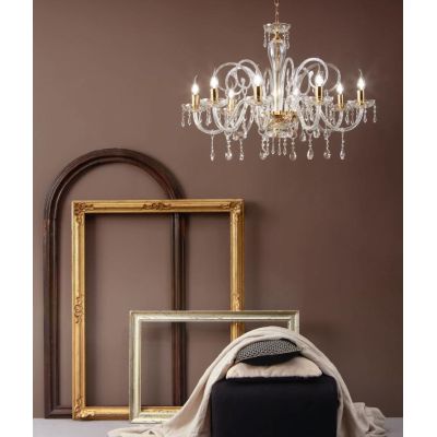 MARIA TERESA 6 LUCI LAMPADARIO IN VETRO CON PENDAGLIERIA IN CRISTALLO ONDALUCE CICIRIELLO - Cristalensi Shop Online