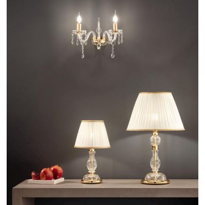 MARIA TEERSA T4 LAMPADARIO DA PARETE A 2 LUCI IN VETRO TRASPARENTE E CRISTALLO CON FINITURE ORO ONDALUCE CICIRIELLO - Cristalens