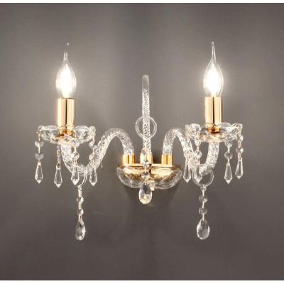 MARIA TEERSA T4 LAMPADARIO DA PARETE A 2 LUCI IN VETRO TRASPARENTE E CRISTALLO CON FINITURE ORO ONDALUCE CICIRIELLO - Cristalens