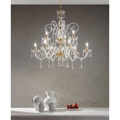 MARIA TERESA 9 LUCI LAMPADARIO IN VETRO CON PENDAGLIERIA IN CRISTALLO ONDALUCE CICIRIELLO - Cristalensi Shop Online