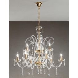 MARIA TERESA 9 LUCI LAMPADARIO IN VETRO CON PENDAGLIERIA IN CRISTALLO ONDALUCE CICIRIELLO - Cristalensi Shop Online 2