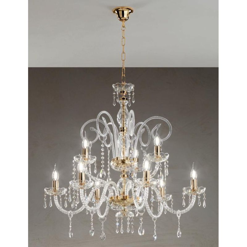 MARIA TERESA 9 LUCI LAMPADARIO IN VETRO CON PENDAGLIERIA IN CRISTALLO ONDALUCE CICIRIELLO - Cristalensi Shop Online