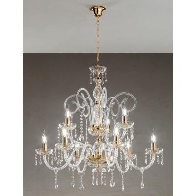 MARIA TERESA 9 LUCI LAMPADARIO IN VETRO CON PENDAGLIERIA IN CRISTALLO ONDALUCE CICIRIELLO - Cristalensi Shop Online