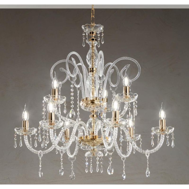 MARIA TERESA 9 LUCI LAMPADARIO IN VETRO CON PENDAGLIERIA IN CRISTALLO ONDALUCE CICIRIELLO - Cristalensi Shop Online