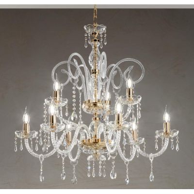 MARIA TERESA 9 LUCI LAMPADARIO IN VETRO CON PENDAGLIERIA IN CRISTALLO ONDALUCE CICIRIELLO - Cristalensi Shop Online