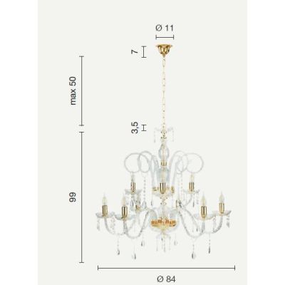 MARIA TERESA 9 LUCI LAMPADARIO IN VETRO CON PENDAGLIERIA IN CRISTALLO ONDALUCE CICIRIELLO - Cristalensi Shop Online