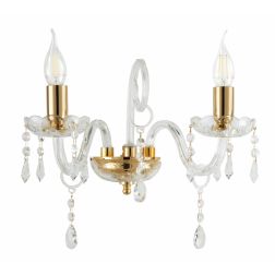 MARIA TEERSA T4 LAMPADARIO DA PARETE A 2 LUCI IN VETRO TRASPARENTE E CRISTALLO CON FINITURE ORO ONDALUCE CICIRIELLO - Cristalens 2
