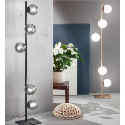 MONILE PIANTANA MODERNA IN METALLO NERO O ORO CON 5 SFERE IN VETRO SOFFIATO FUME O BIANCHE ONDALUCE CICIRIELLO - Cristalensi Sho