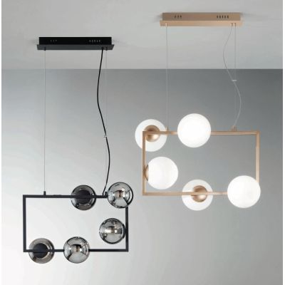 MONILE SOSPENSIONE RETTANGOLARE NERA O ORO CON 5 SFERE IN VETRO SOFFIATO FUME O BIANCHE ONDALUCE CICIRIELLO - Cristalensi Shop O