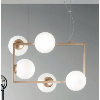 MONILE SOSPENSIONE RETTANGOLARE NERA O ORO CON 5 SFERE IN VETRO SOFFIATO FUME O BIANCHE ONDALUCE CICIRIELLO - Cristalensi Shop O