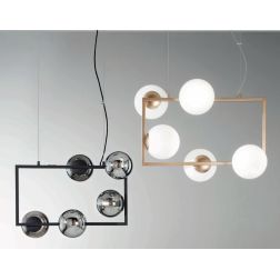 MONILE SOSPENSIONE RETTANGOLARE NERA O ORO CON 5 SFERE IN VETRO SOFFIATO FUME O BIANCHE ONDALUCE CICIRIELLO - Cristalensi Shop O