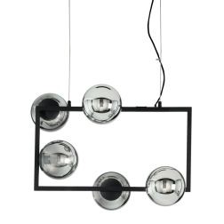 MONILE SOSPENSIONE RETTANGOLARE NERA O ORO CON 5 SFERE IN VETRO SOFFIATO FUME O BIANCHE ONDALUCE CICIRIELLO - Cristalensi Shop O 2