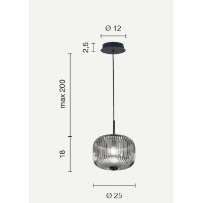 ODETTE SOSPENSIONE SINGOLA VINTAGE IN VETRO SOFFIATO RIGATO FUME, AMBRA O TRASPARENTE D25 CM ONDALUCE CICIRIELLO - Cristalensi S