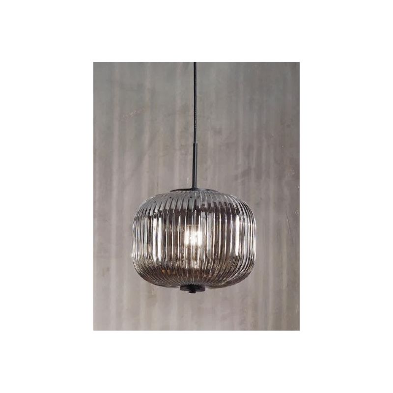 ODETTE SOSPENSIONE VINTAGE DECENTRATA CON 12 LUCI IN VETRO SOFFIATO RIGATO FUME, AMBRA O TRASPARENTE ONDALUCE CICIRIELLO - Crist