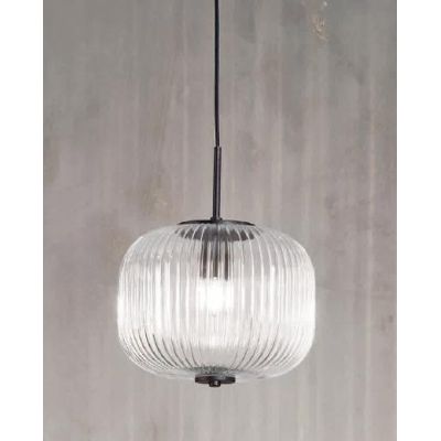 ODETTE SOSPENSIONE VINTAGE DECENTRATA CON 12 LUCI IN VETRO SOFFIATO RIGATO FUME, AMBRA O TRASPARENTE ONDALUCE CICIRIELLO - Crist