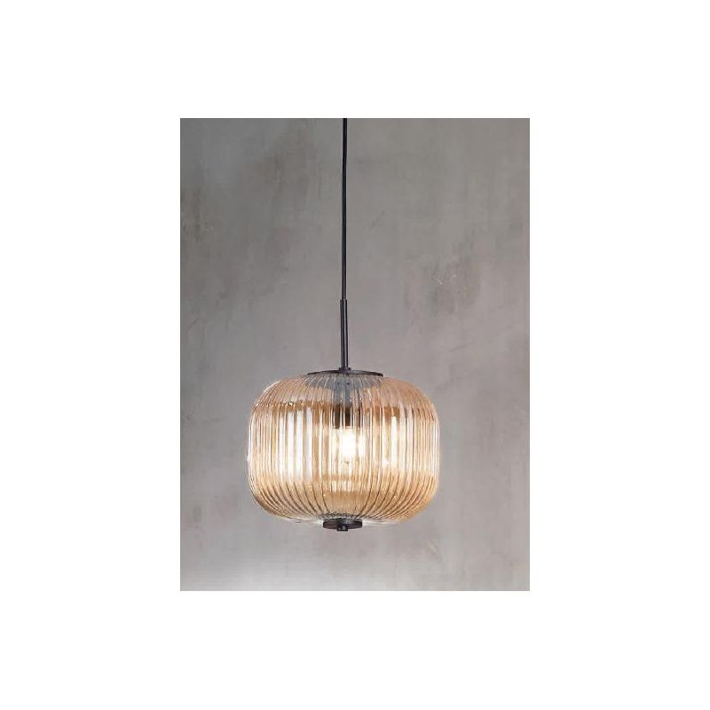 ODETTE SOSPENSIONE VINTAGE DECENTRATA CON 12 LUCI IN VETRO SOFFIATO RIGATO FUME, AMBRA O TRASPARENTE ONDALUCE CICIRIELLO - Crist