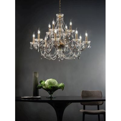 OPERA 12 LUCI GRANDE LAMPADARIO CLASSICO IN VETRO 3 COLORI CON CRISTALLO DI CICIRIELLO ONDALUCE CICIRIELLO - Cristalensi Shop On