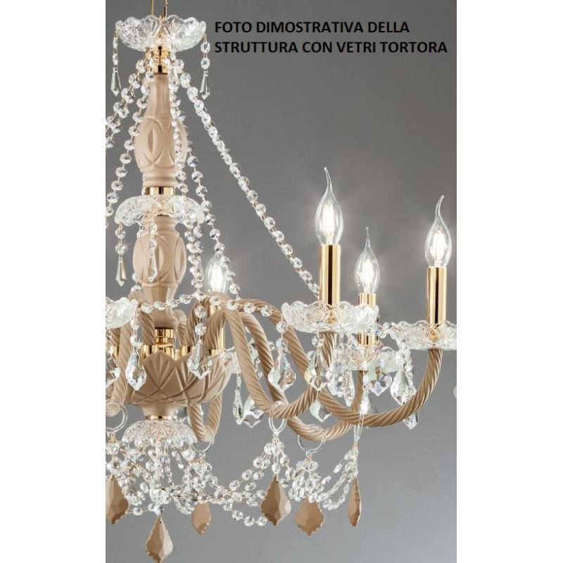 OPERA 12 LUCI GRANDE LAMPADARIO CLASSICO IN VETRO 3 COLORI CON CRISTALLO DI CICIRIELLO ONDALUCE CICIRIELLO - Cristalensi Shop On