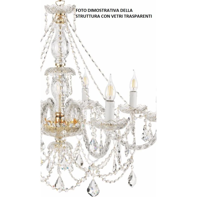 OPERA 12 LUCI GRANDE LAMPADARIO CLASSICO IN VETRO 3 COLORI CON CRISTALLO DI CICIRIELLO ONDALUCE CICIRIELLO - Cristalensi Shop On