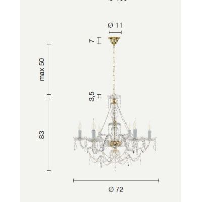 OPERA 6 LUCI LAMPADARIO CLASSICO STILE VENEZIANO IN VETRO E CRISTALLO 3 COLORI CON FINITURE ORO ONDALUCE CICIRIELLO - Cristalens