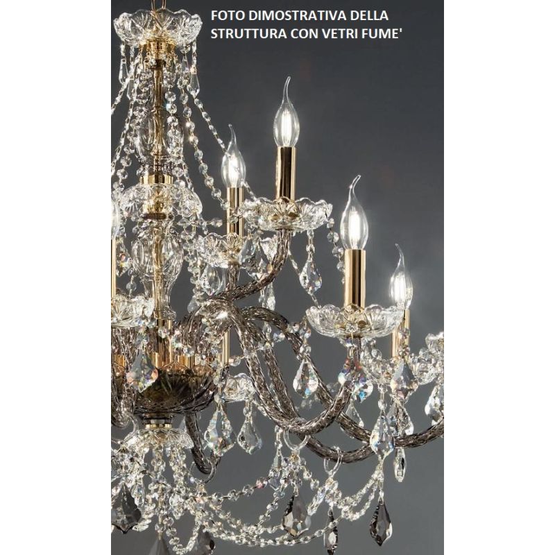 OPERA 6 LUCI LAMPADARIO CLASSICO STILE VENEZIANO IN VETRO E CRISTALLO 3 COLORI CON FINITURE ORO ONDALUCE CICIRIELLO - Cristalens