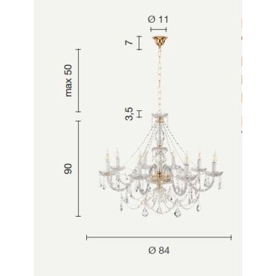 OPERA 8 LUCI LAMPADARIO CLASSICO STILE VENEZIANO IN VETRO 3 COLORI CON CRISTALLI ONDALUCE CICIRIELLO - Cristalensi Shop Online
