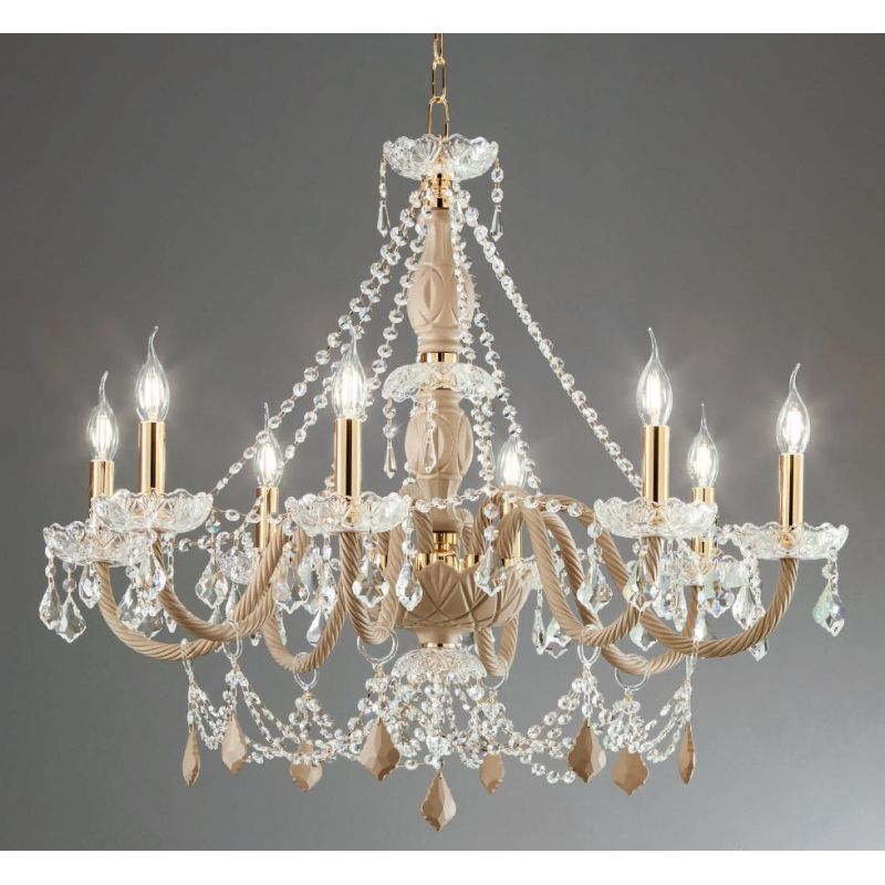 OPERA 8 LUCI LAMPADARIO CLASSICO STILE VENEZIANO IN VETRO 3 COLORI CON CRISTALLI ONDALUCE CICIRIELLO - Cristalensi Shop Online