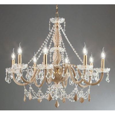 OPERA 8 LUCI LAMPADARIO CLASSICO STILE VENEZIANO IN VETRO 3 COLORI CON CRISTALLI ONDALUCE CICIRIELLO - Cristalensi Shop Online