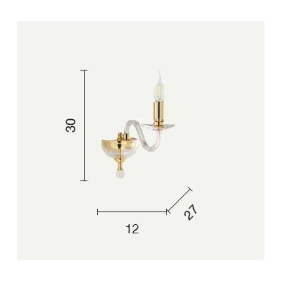 PAGANINI LAMPADA A PARETE CLASSICA CON 1 SOLA LUCE IN VETRO LAVORATO A MANO 7 FINITURE COLORE ONDALUCE CICIRIELLO - Cristalensi