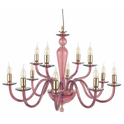 PAGANINI LAMPADARIO A SOSPENSIONE CLASSICO 12 LUCI IN VETRO LAVORATO A MANO 7 COLORI DISPONIBILI ONDALUCE CICIRIELLO - Cristalen