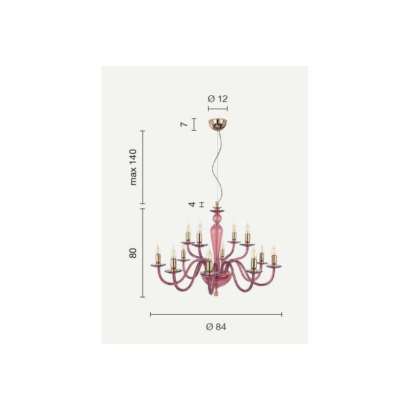 PAGANINI LAMPADARIO A SOSPENSIONE CLASSICO 12 LUCI IN VETRO LAVORATO A MANO 7 COLORI DISPONIBILI ONDALUCE CICIRIELLO - Cristalen