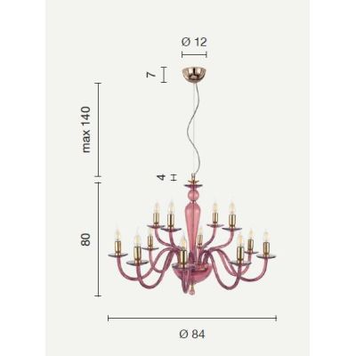 PAGANINI LAMPADARIO A SOSPENSIONE CLASSICO 12 LUCI IN VETRO LAVORATO A MANO 7 COLORI DISPONIBILI ONDALUCE CICIRIELLO - Cristalen