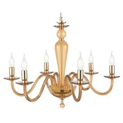 PAGANINI LAMPADARIO A SOSPENSIONE CLASSICO 6 LUCI IN VETRO LAVORATO A MANO 7 COLORI DISPONIBILI ONDALUCE CICIRIELLO - Cristalens 2