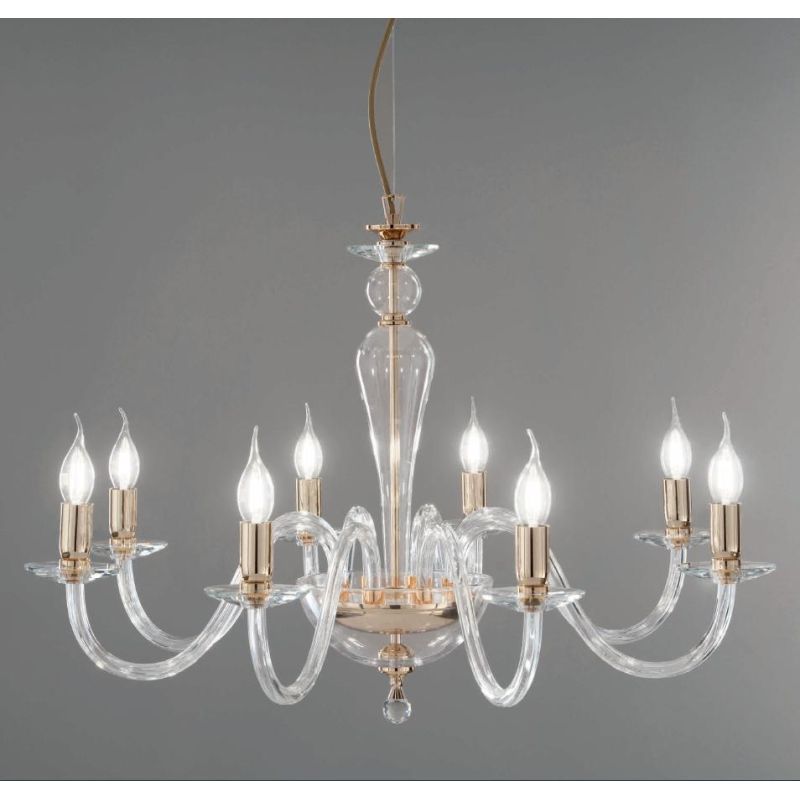 PAGANINI LAMPADARIO A SOSPENSIONE CLASSICO 8 LUCI IN VETRO LAVORATO A MANO 7 COLORI DISPONIBILI ONDALUCE CICIRIELLO - Cristalens