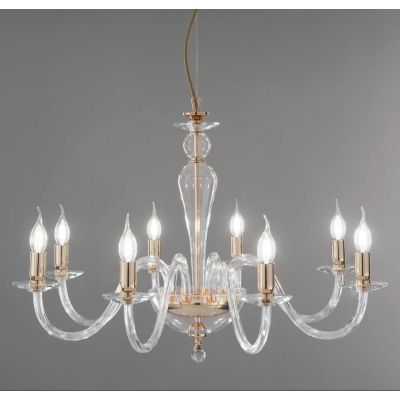 PAGANINI LAMPADARIO A SOSPENSIONE CLASSICO 8 LUCI IN VETRO LAVORATO A MANO 7 COLORI DISPONIBILI ONDALUCE CICIRIELLO - Cristalens