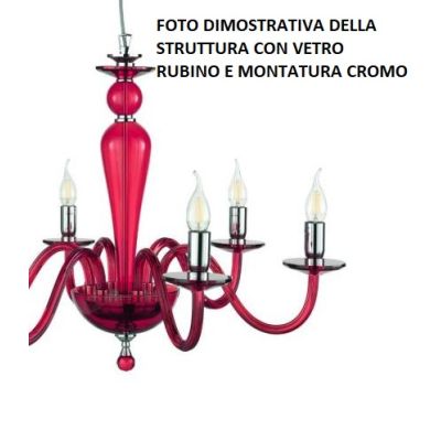 PAGANINI LAMPADARIO A SOSPENSIONE CLASSICO 8 LUCI IN VETRO LAVORATO A MANO 7 COLORI DISPONIBILI ONDALUCE CICIRIELLO - Cristalens